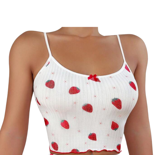 Women - Strawberry Print Crop Top