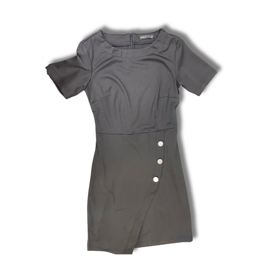 Triple Button Slant Cut Dress